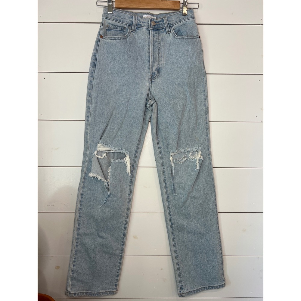 Cello High Rise Distressed Straight Leg Jeans Light Wash y2k indie sleaze Size 1